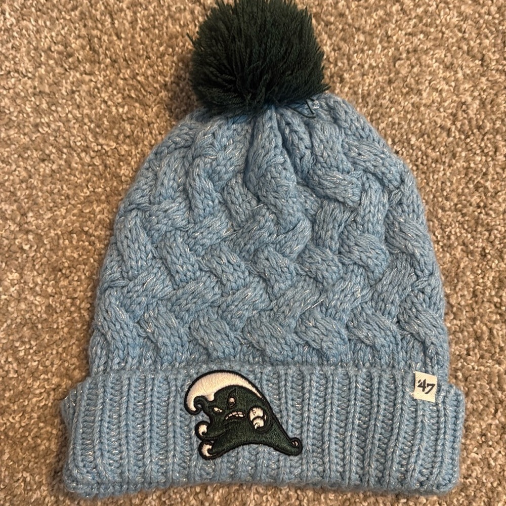Tulane green wave embroidered light blue sparkle beanie